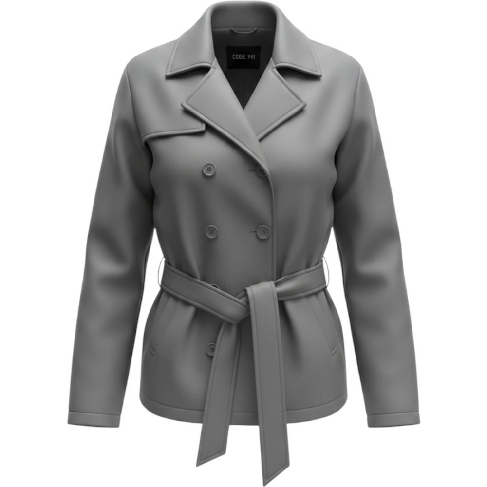 Code 911‎ Trench Coat Womens Large Metallic Black Good Double Breasted Belted